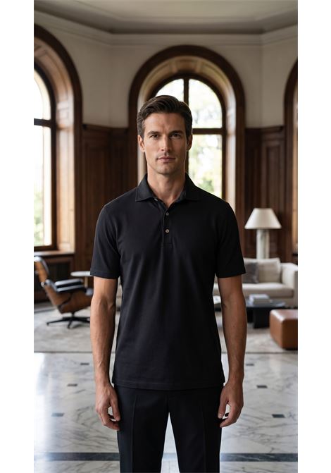 Fedeli Men's Zero Polo Shirt in Superlight Cotton Piqué - Black FEDELI |  | TUF0013036