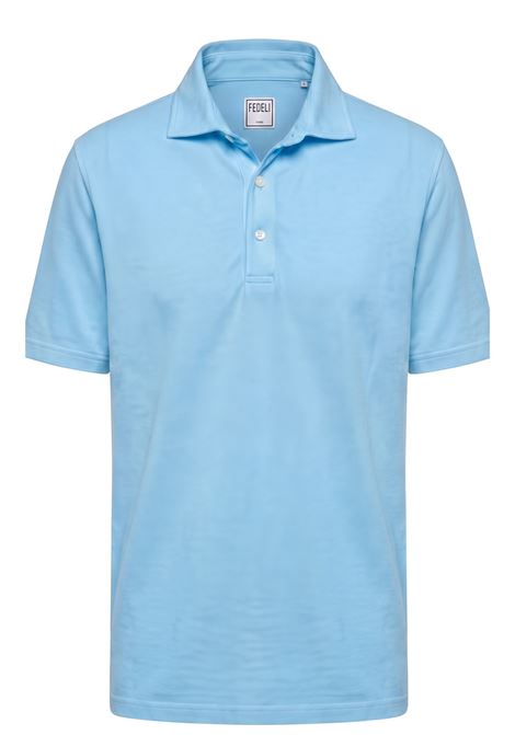 Fedeli Men's Zero Polo Shirt in Superlight Cotton Piqué - Deep Sky Blue FEDELI |  | TUF0013044