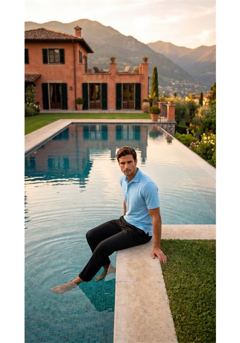 Fedeli Men's Zero Polo Shirt in Superlight Cotton Piqué - Deep Sky Blue FEDELI |  | TUF0013044