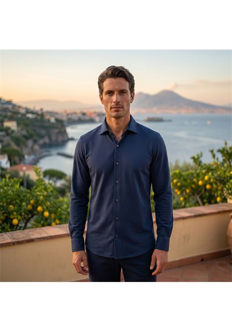 Fedeli Robert Shirt in Superlight Cotton Piqué - Blue FEDELI |  | TUF00131626