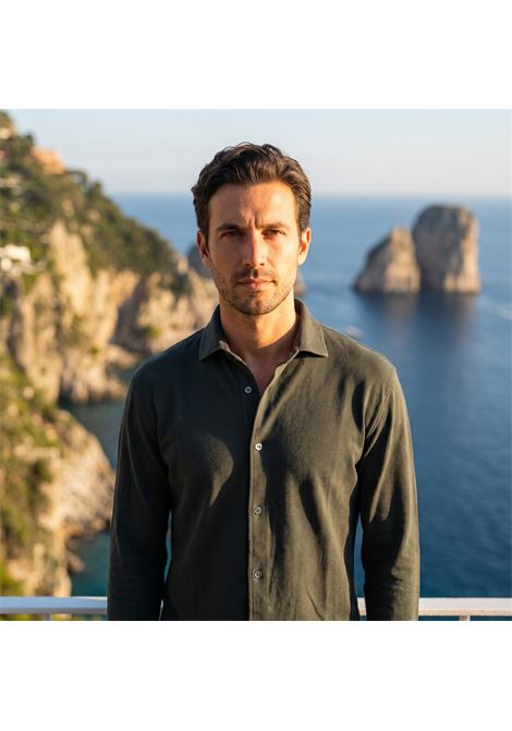 Fedeli Robert Shirt in Superlight Cotton Piqué - Dark Forest Green FEDELI |  | TUF0013163