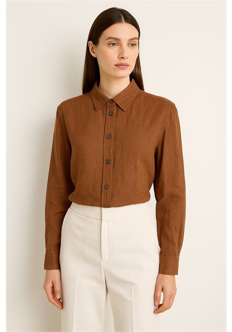 Camicia GRIFONI Donna in Lino Tabacco  Collo Classico e Maniche Lunghe Estive GRIFONI | CAMICIE | 220017/8056