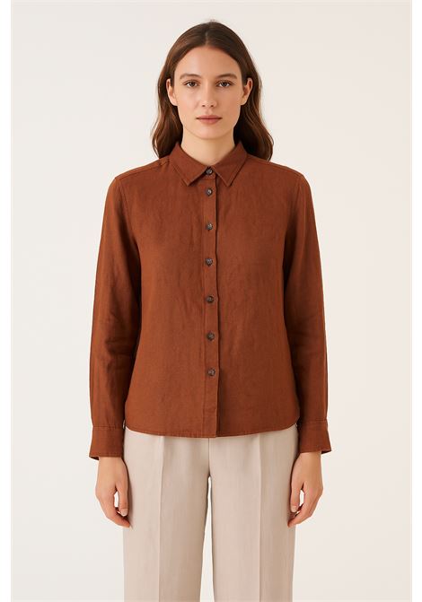 Camicia GRIFONI Donna in Lino Tabacco  Collo Classico e Maniche Lunghe Estive GRIFONI | CAMICIE | 220017/8056