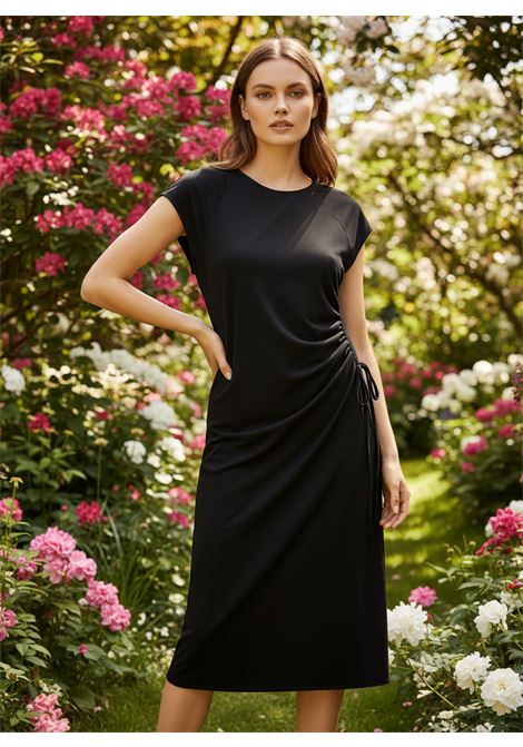 GRIFONI Abito Midi Nero in Misto Seta con Coulisse Laterale GRIFONI | Abiti | G1AB003099