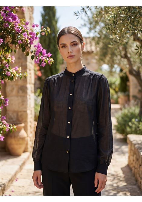 GRIFONI Sheer Mandarin Collar Shirt in Black GRIFONI |  | G1AB004299