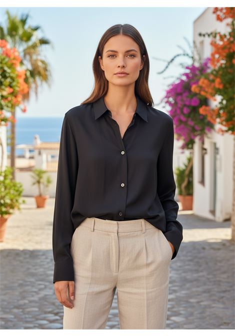 Camicia GRIFONI in Pura Seta Nera con Bottoni a Contrasto GRIFONI | CAMICIE | G1AB004499