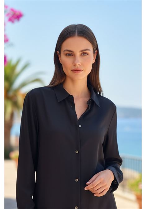 Camicia GRIFONI in Pura Seta Nera con Bottoni a Contrasto GRIFONI | CAMICIE | G1AB004499