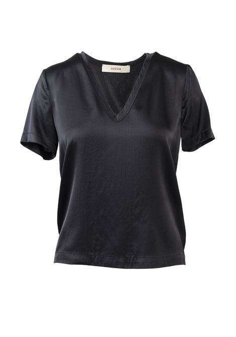 Jucca - T-shirt in seta ed elastane, colore alga, con elegante scollo a V JUCCA | T-shirt | 3952012/L/03003