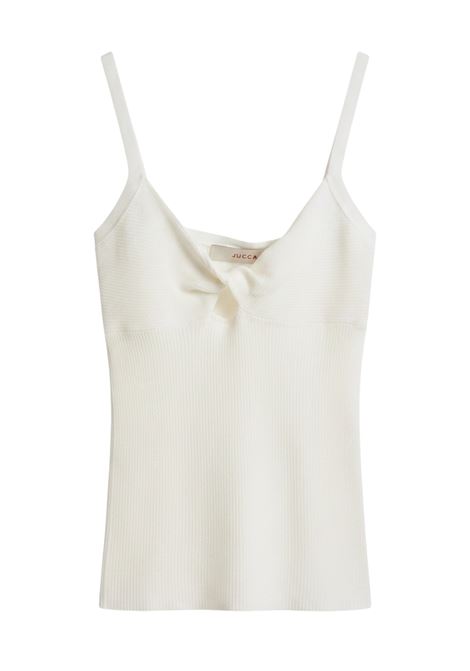 JUCCA Top a Costine Bianco con Nodo e Scollo a V JUCCA | Top & T-shirt | J4311011/116A045