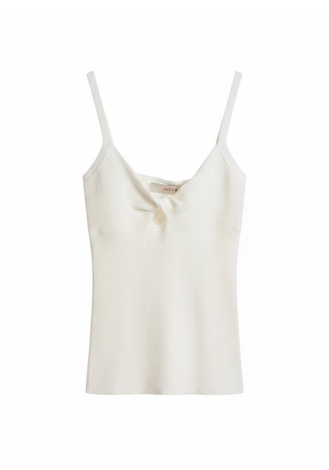 JUCCA Top a Costine Bianco con Nodo e Scollo a V JUCCA | Top & T-shirt | J4311011/116A045