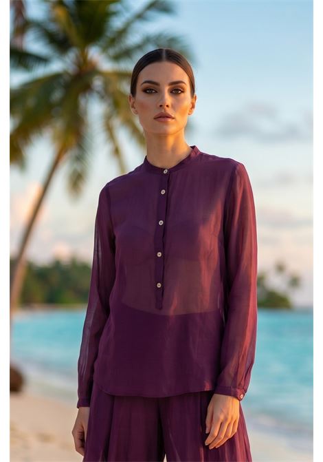 JUCCA Camicia in Cotone e Seta con Collo alla Coreana - Color Mora JUCCA | CAMICIE | J4312048/241295