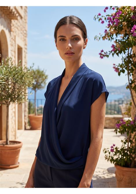 JUCCA Top a Incrocio in Misto Seta - Color Navy JUCCA | Top & T-shirt | J4352176/07582