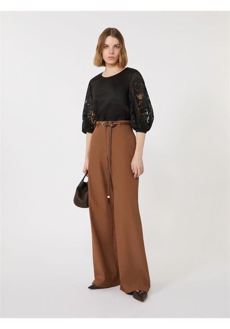 Pantalone Max Mara straight leg in popeline di cotone argilla con cintura MaxMara | Pantaloni | 2616131052600070