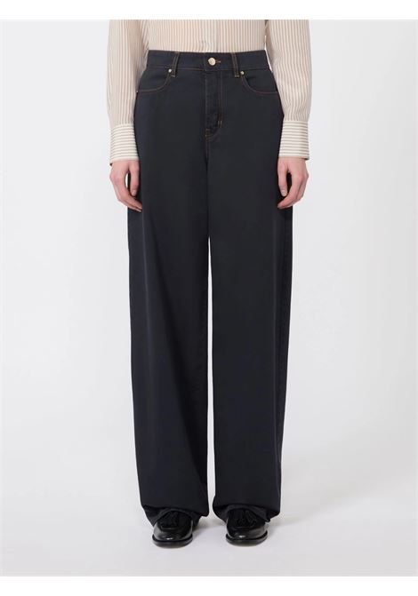 Pantalone Max Mara baggy in raso di cotone blu con dettagli denim MaxMara | JEANS | 2616131111600005