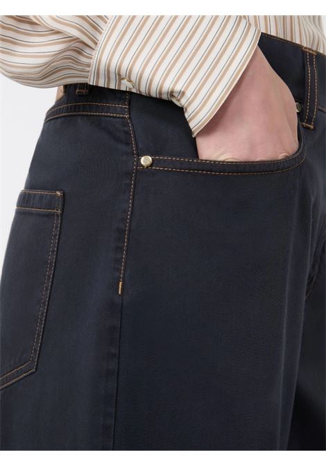 Pantalone Max Mara baggy in raso di cotone blu con dettagli denim MaxMara | JEANS | 2616131111600005