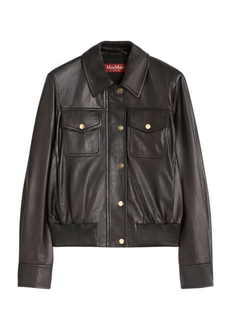 Giacca Max Mara corta in pelle nera in nappa effetto vissuto MaxMara | GIACCHE | 2616441011600003