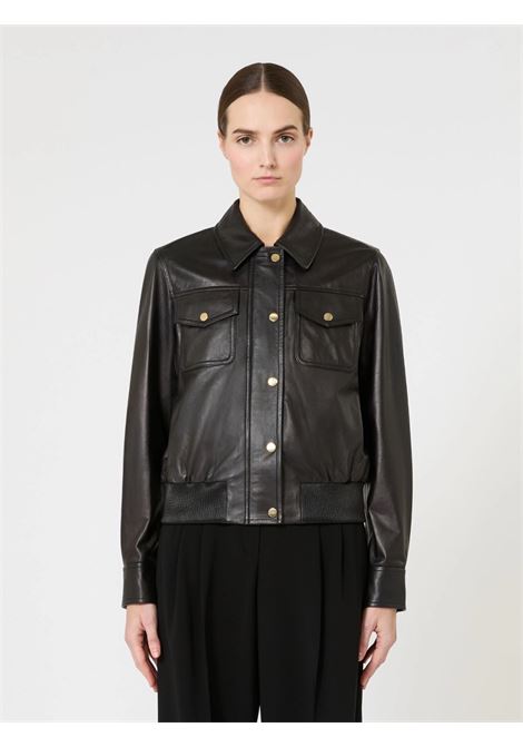 Giacca Max Mara corta in pelle nera in nappa effetto vissuto MaxMara | GIACCHE | 2616441011600003