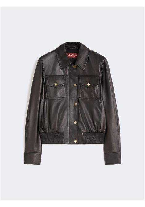 Giacca Max Mara corta in pelle nera in nappa effetto vissuto MaxMara | GIACCHE | 2616441011600003