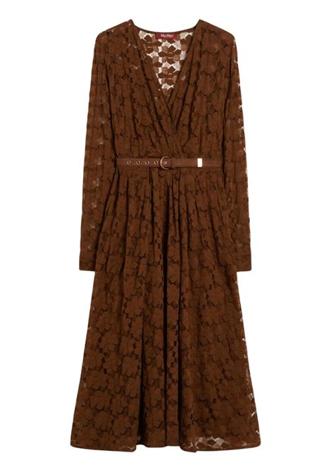 Abito Max Mara midi in tulle cioccolato con pizzo floreale geometrico MaxMara | Abito | 2616631011600002