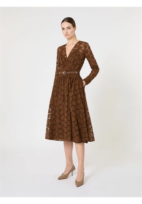 Abito Max Mara midi in tulle cioccolato con pizzo floreale geometrico MaxMara | Abito | 2616631011600002