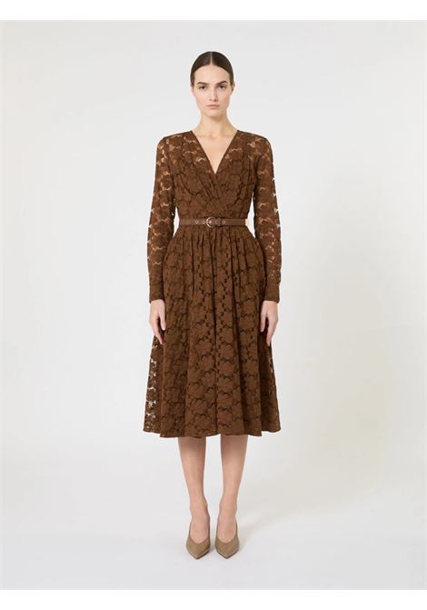 Abito Max Mara midi in tulle cioccolato con pizzo floreale geometrico MaxMara | Abito | 2616631011600002