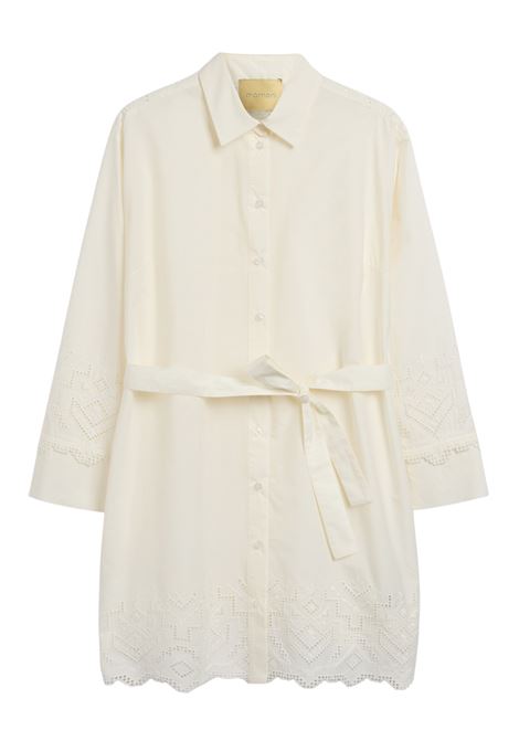 Vestito Coyotera chemisier corto in popeline di cotone Sangallo panna MOMONI | Vestiti | 261MMODR0060040