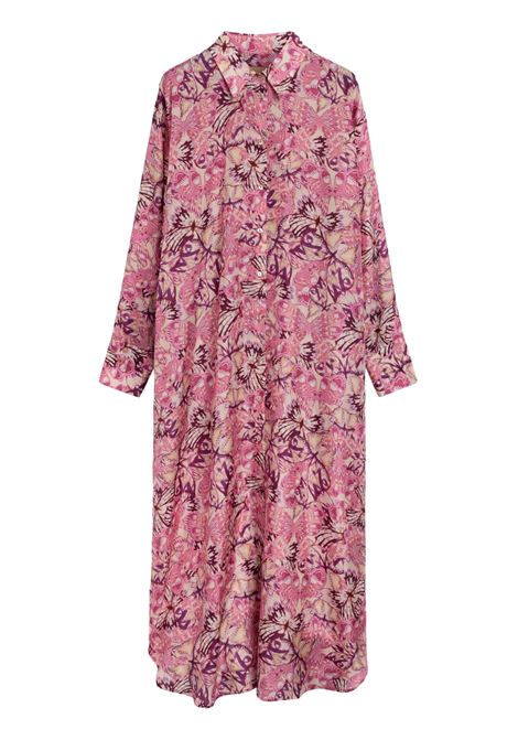 Vestito Jau lungo chemisier in habutai di seta stampata begonia/viola MOMONI | Vestiti | 261MMODR0134462