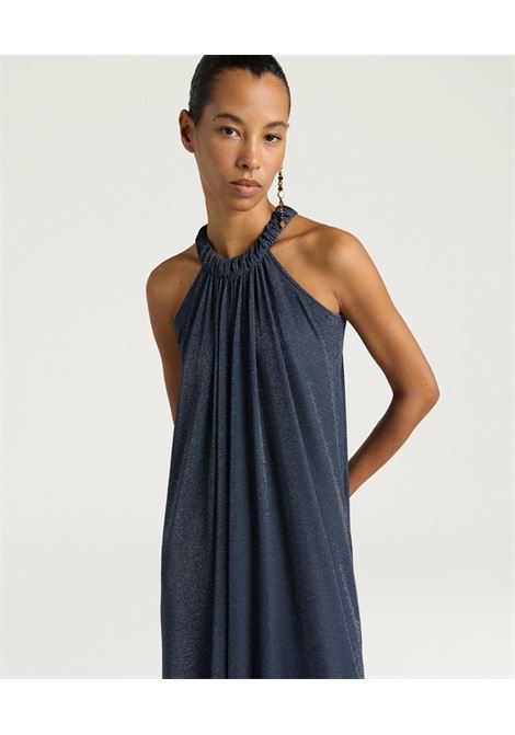 Momonì vestito Yuca lungo in jersey lurex elasticizzato blu con scollo giro chiuso MOMONI | Vestiti | 261MMODR0250890