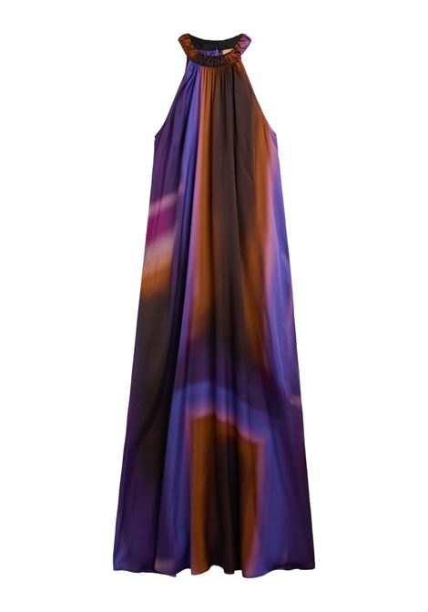 Momonì vestito Yuca lungo in raso di viscosa stampa allover Iris/Caramello MOMONI | Vestiti | 261MMODR0254468