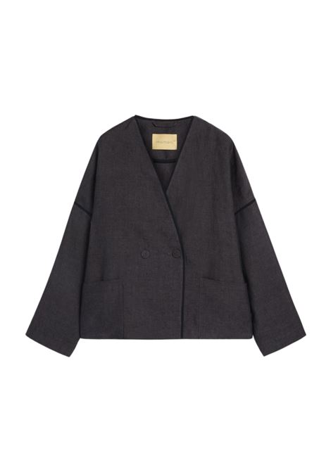Giacca Astre Boxy Doppiopetto in Lino Grigio Antracite MOMONI | GIACCHE | 261MMOJA0020932