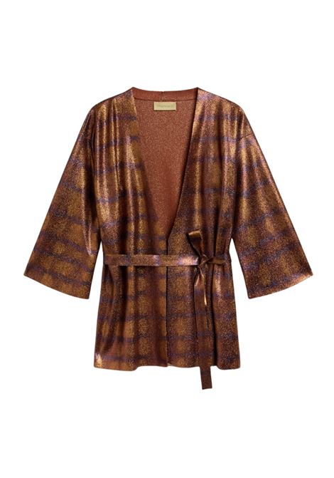 Cardigan Chama in maglia lurex stampata bruciato/viola kimono MOMONI | Maglieria | 261MMOKN0016448