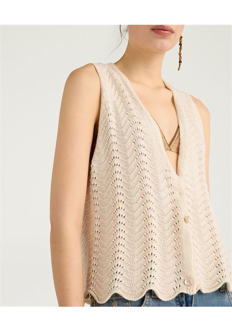 Gilet Leon in maglia effetto crochet di cotone panna MOMONI | Maglieria | 261MMOKN0070040