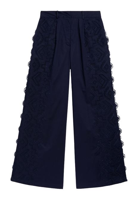 Pantaloni Palazzo Lienzo in Popeline Sangallo Blu MOMONI | Pantaloni | 261MMOPA0070890