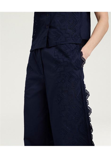 Pantaloni Palazzo Lienzo in Popeline Sangallo Blu MOMONI | Pantaloni | 261MMOPA0070890