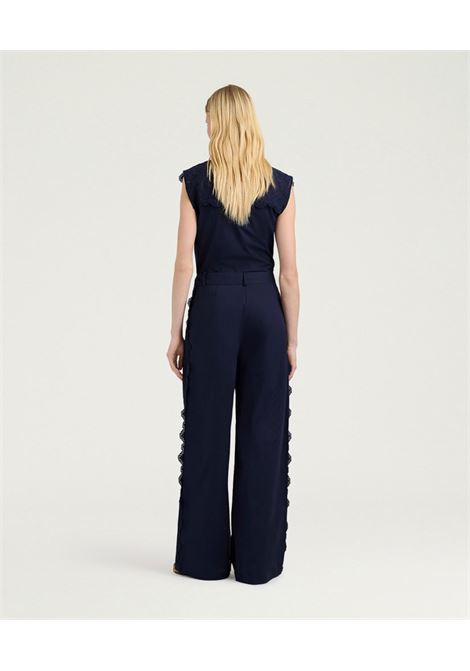 Pantaloni Palazzo Lienzo in Popeline Sangallo Blu MOMONI | Pantaloni | 261MMOPA0070890