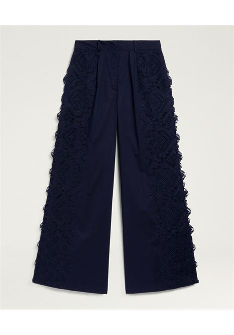 Pantaloni Palazzo Lienzo in Popeline Sangallo Blu MOMONI | Pantaloni | 261MMOPA0070890