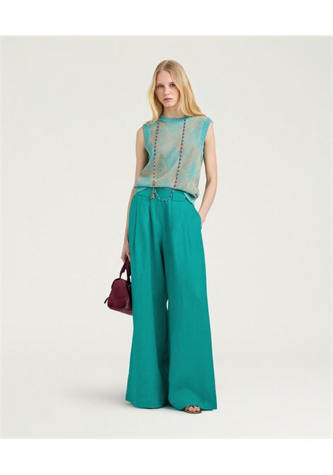 Pantaloni Palazzo Aspen in Lino Smeraldo MOMONI | Pantaloni | 261MMOPA0190750