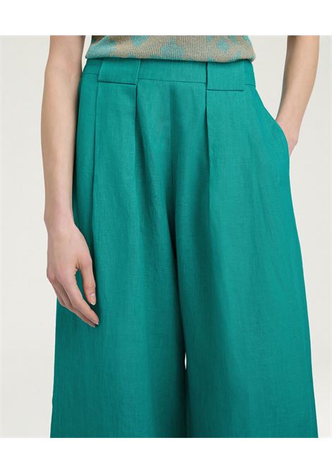 Pantaloni Palazzo Aspen in Lino Smeraldo MOMONI | Pantaloni | 261MMOPA0190750