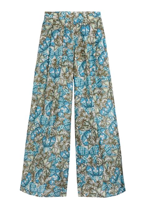 Pantaloni Aspen in habutai di seta stampata a palazzo blu avio/salvia MOMONI | Pantaloni | 261MMOPA0198576