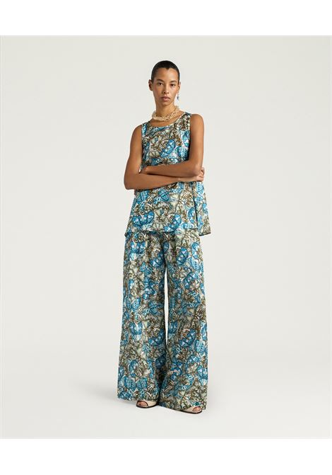 Pantaloni Aspen in habutai di seta stampata a palazzo blu avio/salvia MOMONI | Pantaloni | 261MMOPA0198576