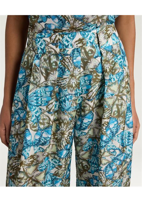 Pantaloni Aspen in habutai di seta stampata a palazzo blu avio/salvia MOMONI | Pantaloni | 261MMOPA0198576