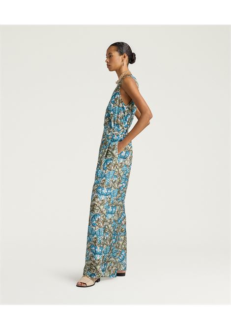 Pantaloni Aspen in habutai di seta stampata a palazzo blu avio/salvia MOMONI | Pantaloni | 261MMOPA0198576