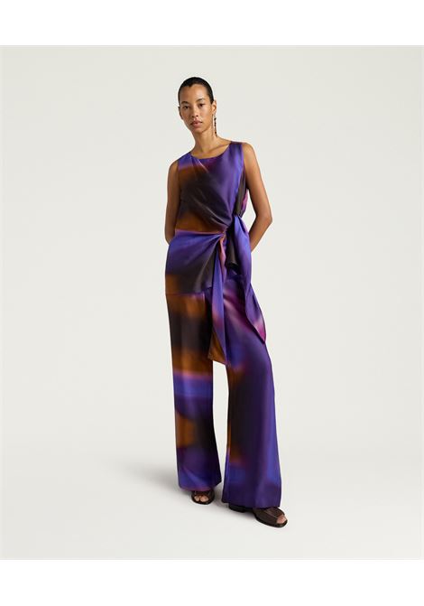 Pantaloni Palazzo Marajo in Raso Stampato Iris Caramello MOMONI | Pantaloni | 261MMOPA0214468