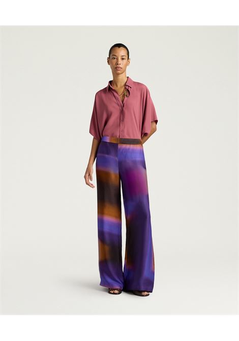 Pantaloni Palazzo Marajo in Raso Stampato Iris Caramello MOMONI | Pantaloni | 261MMOPA0214468