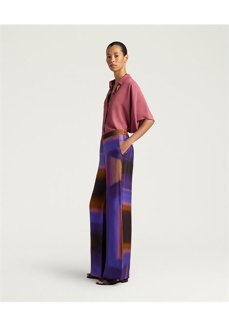 Pantaloni Palazzo Marajo in Raso Stampato Iris Caramello MOMONI | Pantaloni | 261MMOPA0214468