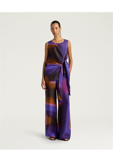 Pantaloni Palazzo Marajo in Raso Stampato Iris Caramello MOMONI | Pantaloni | 261MMOPA0214468