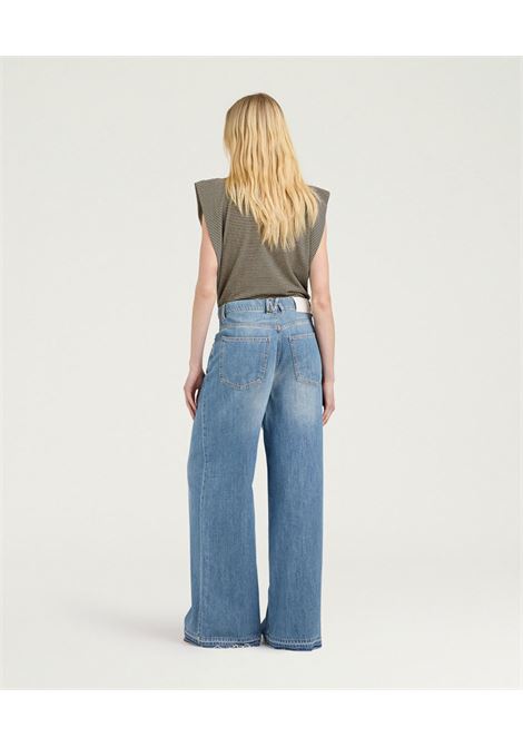 Pantaloni Aoki Dritti in Denim Stone Washed Blu Jeans MOMONI | Pantaloni | 261MMOPA0380871