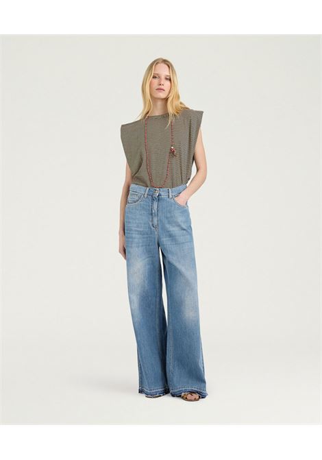 Pantaloni Aoki Dritti in Denim Stone Washed Blu Jeans MOMONI | Pantaloni | 261MMOPA0380871