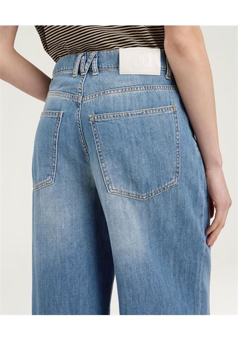 Pantaloni Aoki Dritti in Denim Stone Washed Blu Jeans MOMONI | Pantaloni | 261MMOPA0380871