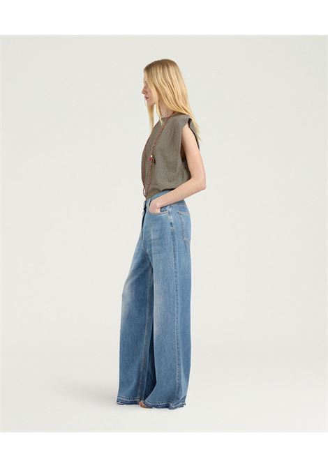 Pantaloni Aoki Dritti in Denim Stone Washed Blu Jeans MOMONI | Pantaloni | 261MMOPA0380871